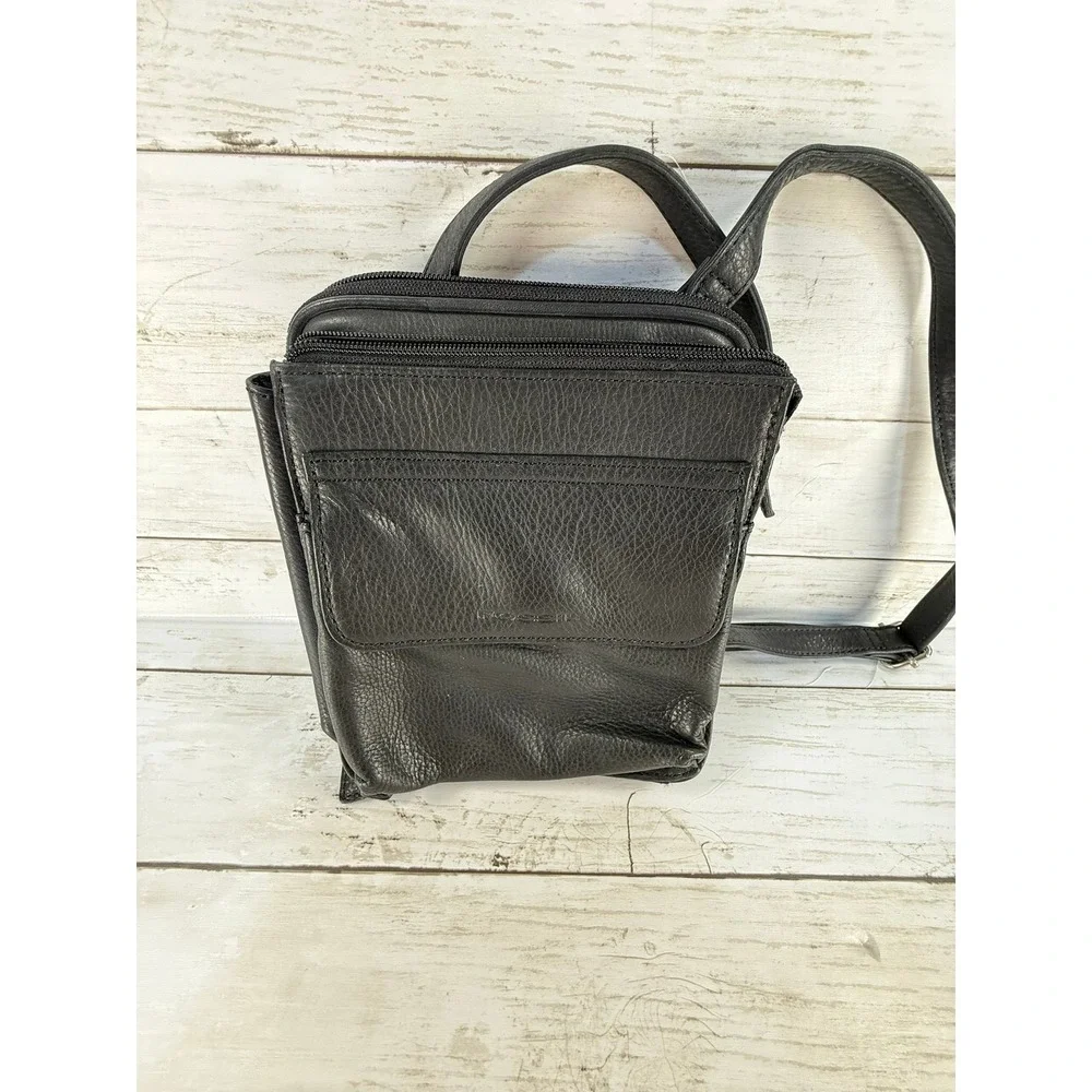 Fossil Black Pebbled Leather‎ Crossbody Organizer Bag Travel Purse Multi-Pocket